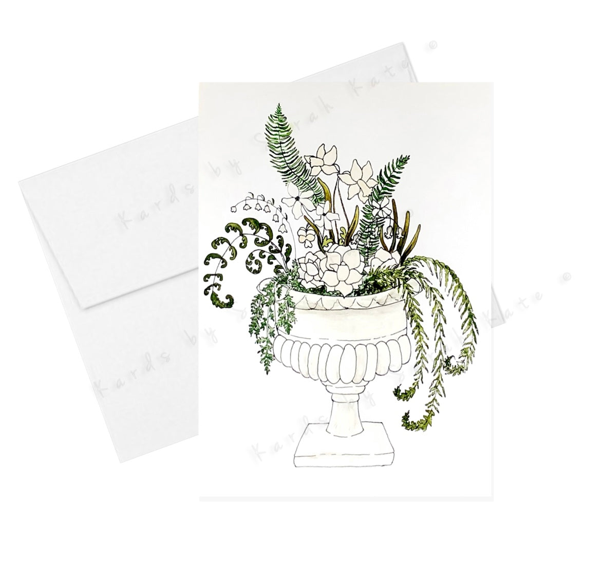 White on White Floral - Greeting Card