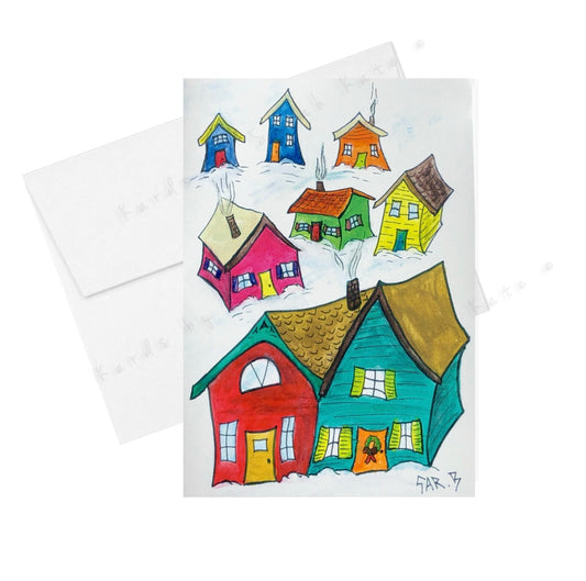 Colourful Village - Greeting Card