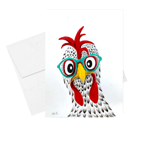 Chicken in Glasses - Greeting Card