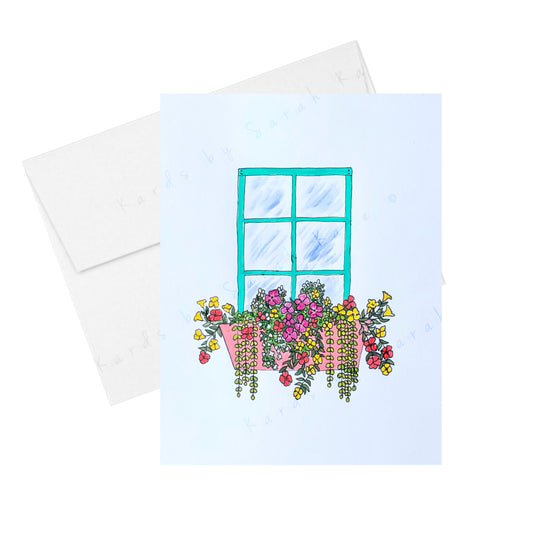 Floral Window Box - Greeting Card