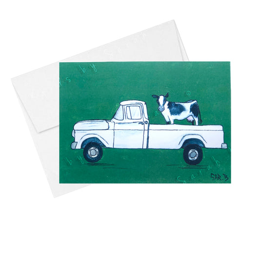 Cow in Pickup Truck - Greeting Card