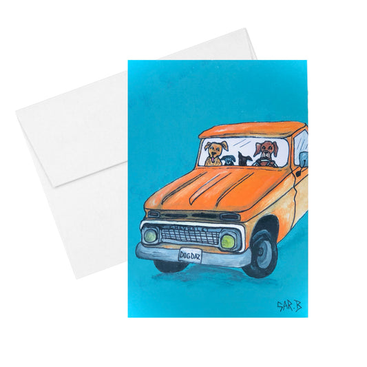 Orange Pickup Truck - Greeting Card